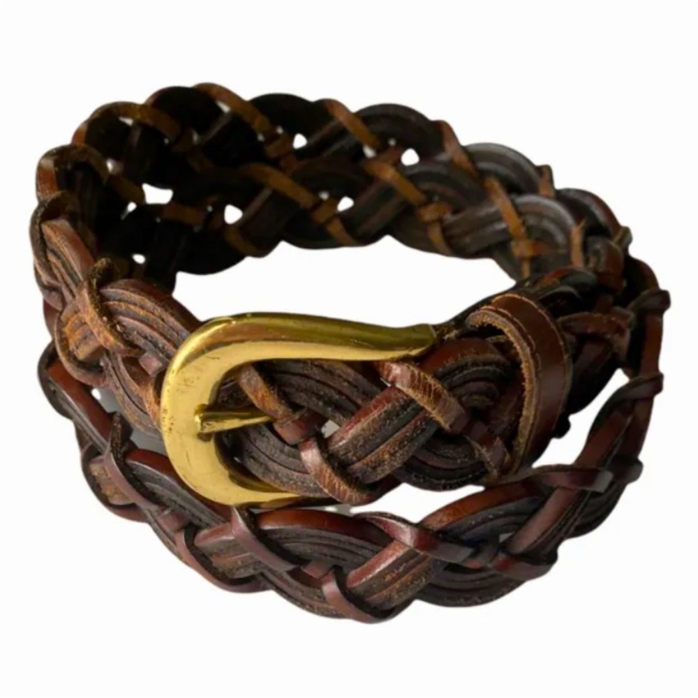 Woman’s Brown Classic Braided Belt Genuine Leather Buckle 1" Wide |Size M